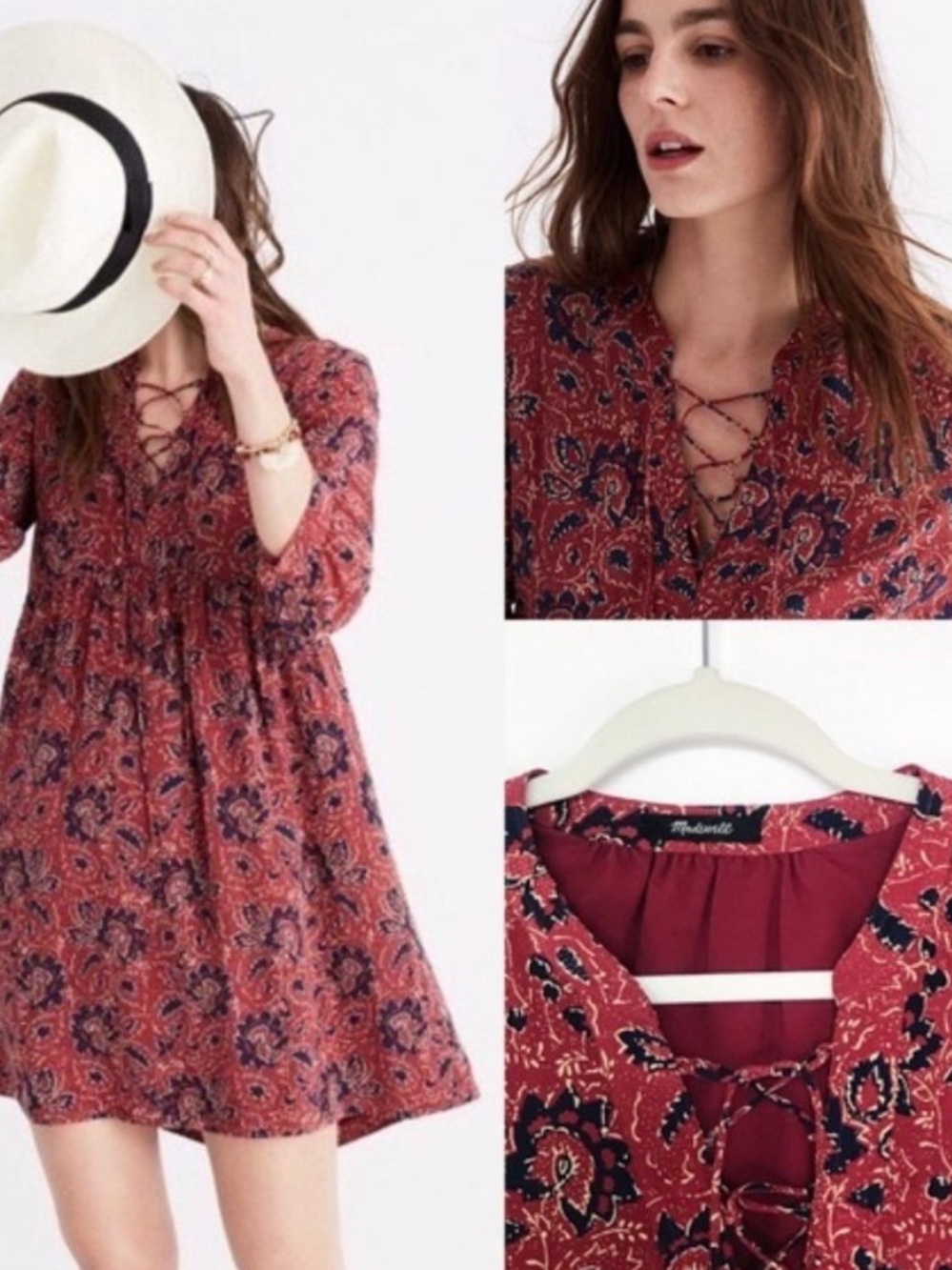 Madewell Silk Lace Up Paisley Dress